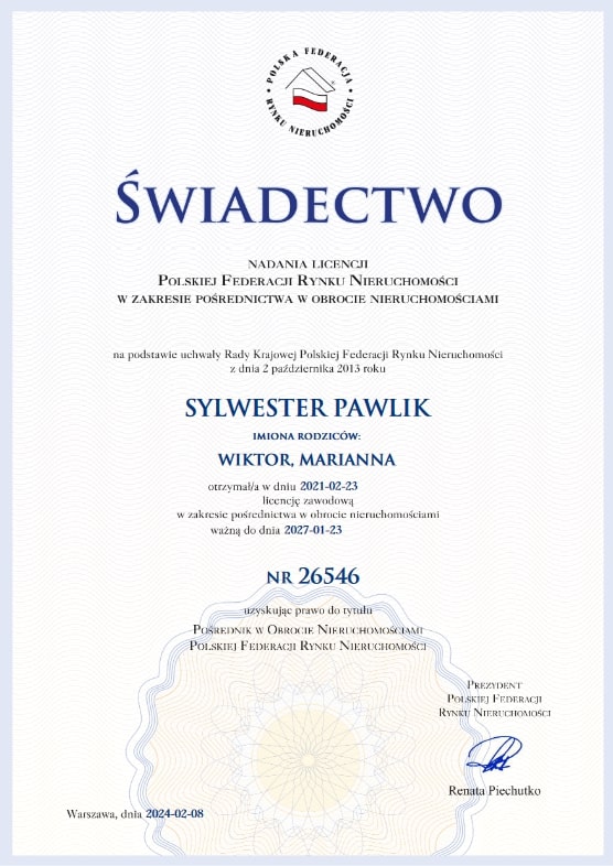 Licencja PFRN nr 26546 - Sylwester Pawlik